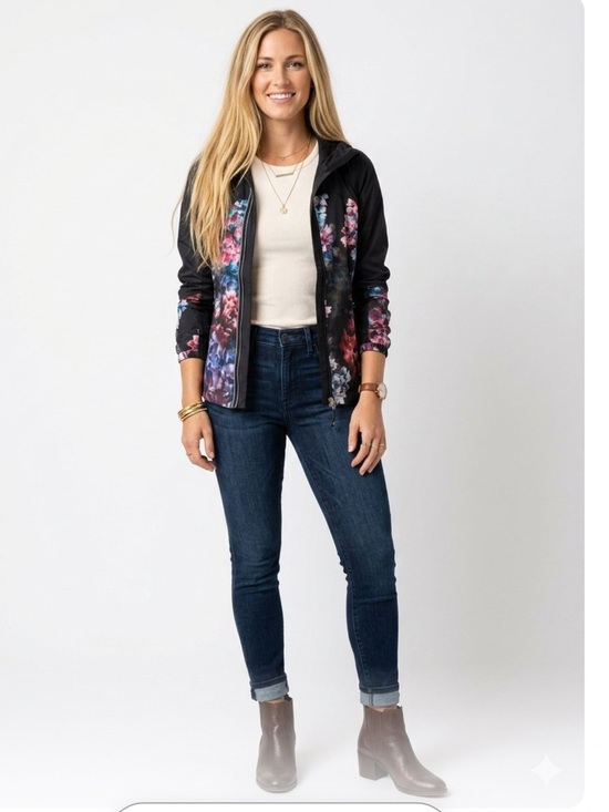 lululemon athletica Jackets & Blazers - lululemon athletica Black Floral Hooded Zip Windbreaker Jacket fits like XS